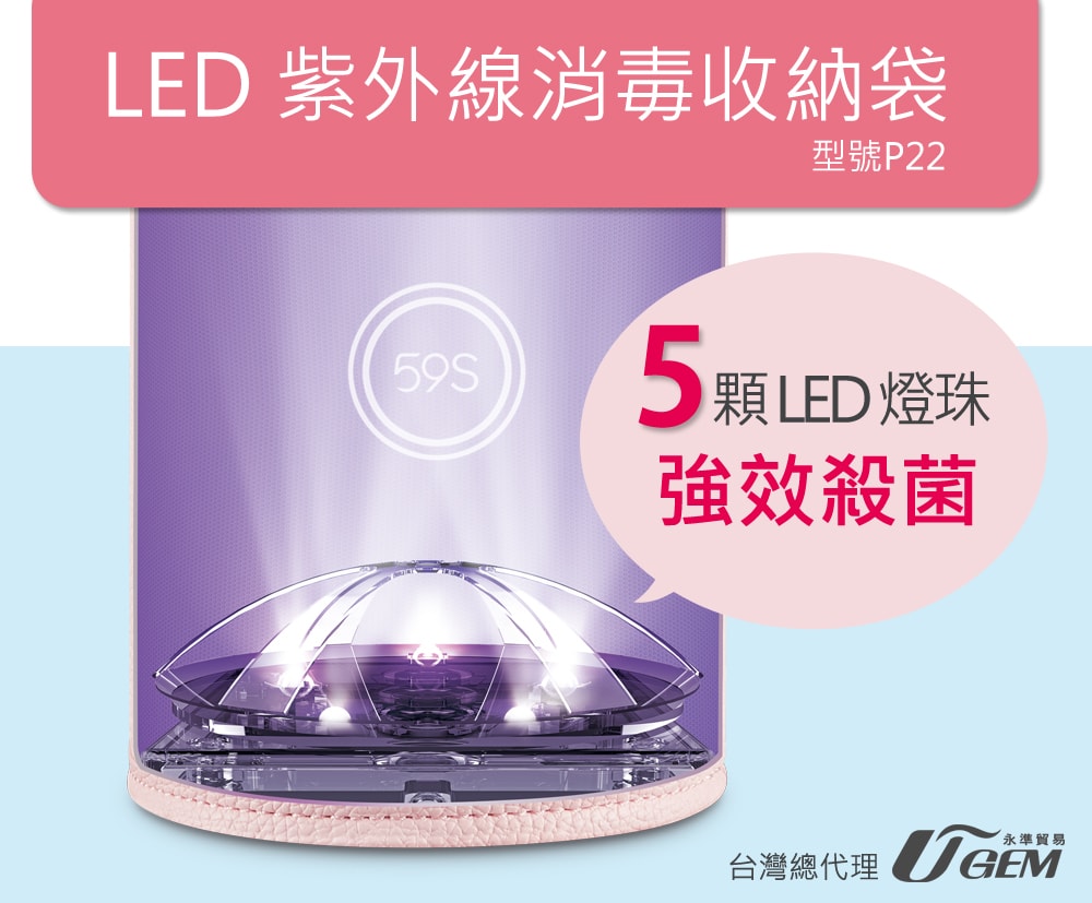 59S LED紫外線消毒收納袋 P22｜粉色 詳情圖 1